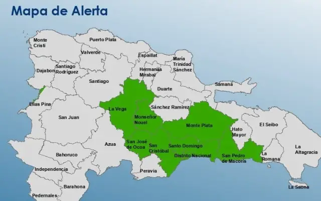 COE coloca 8 provincias y el Distrito Nacional en alerta verde